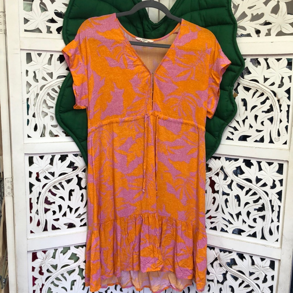 XIX Palms X Tribal collab pink/orange floral tie waist mini dress. Size XS.